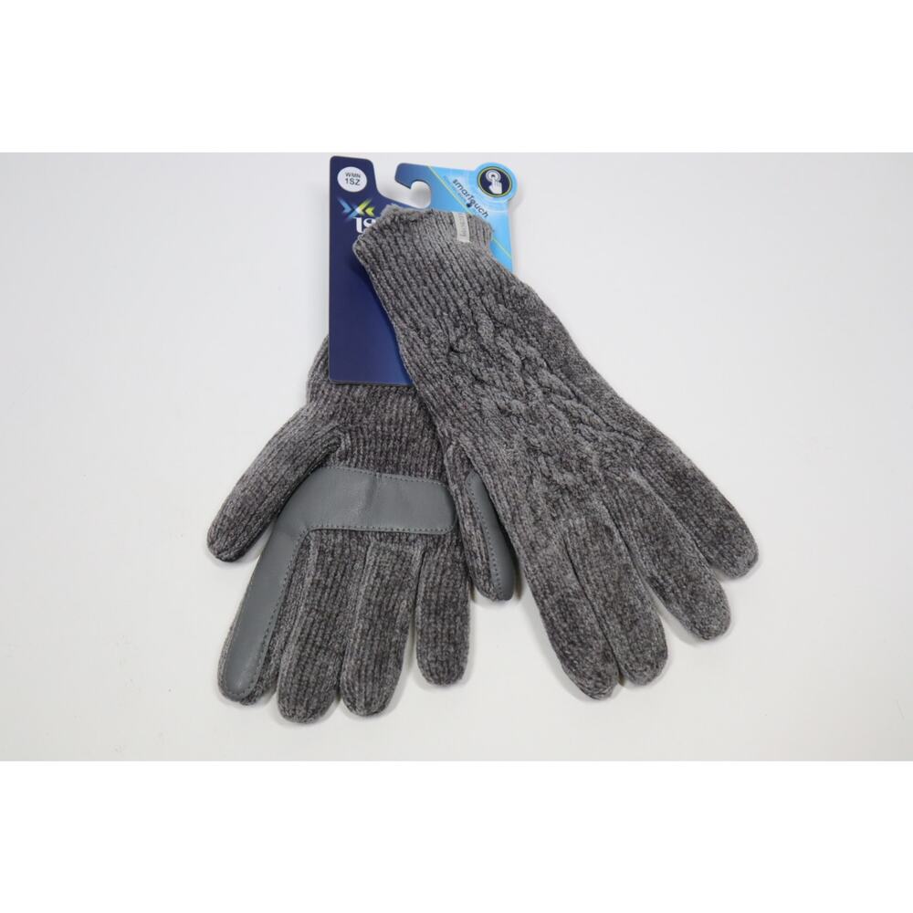 Isotoner Women's Grey Fuzzy Cable Knit‎ Gloves with Smart Touch - Picture 1 of 4
